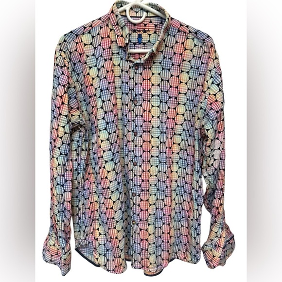 Luchiano Visconti Men's Long Sleeve Button Down Multicolor circles stripes shirt - Picture 1 of 6